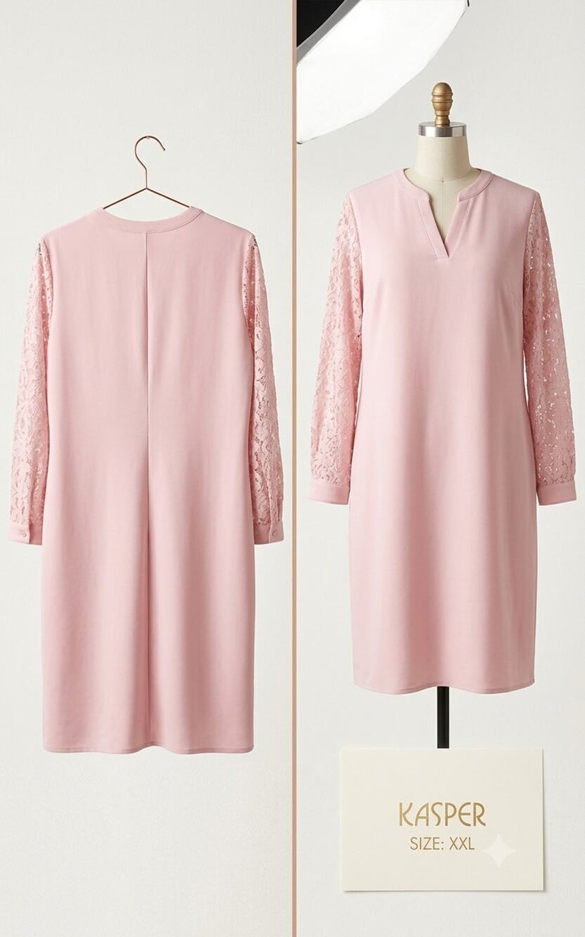 Kasper Pink V-Neck Sheath Dress Lace Long Sleeves Size XXL NWT